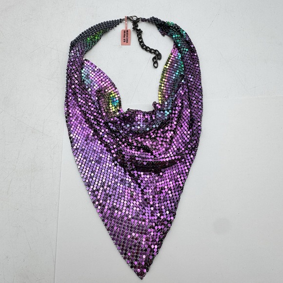 Lady Metal Triangle Scarf Necklace Choker Party Purple Shiny Bling Club Scarf - Picture 5 of 14
